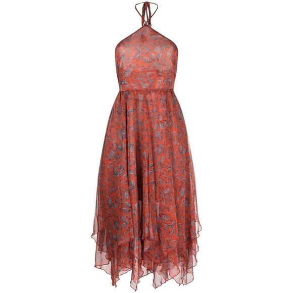 MISA LOS ANGELES Adele Paisley Halter Handkerchief Hem Dress Midi Layered Large - Picture 5 of 15